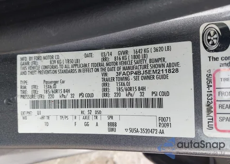 2014 Ford Fiesta Se z USA, uszkodzony, nr VIN 3FADP4BJ5EM211828